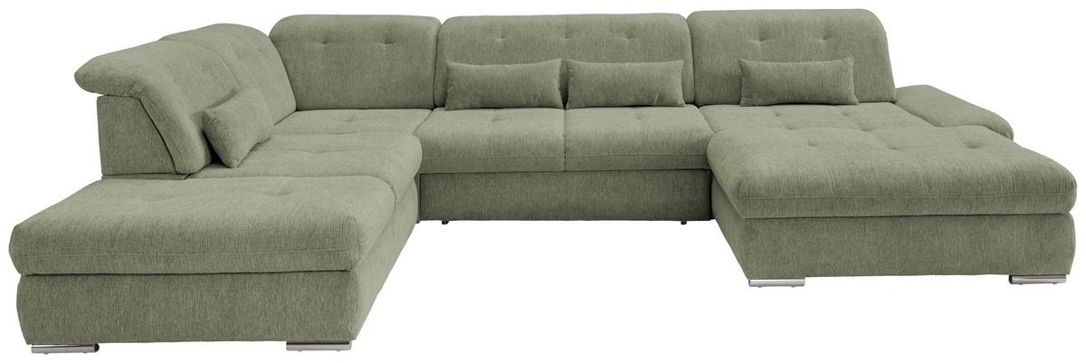 Wohnlandschaft Dalida Grün Chenille - Chromfarben/Grün, Design, Textil/Metall (254/376/195cm) - Livetastic