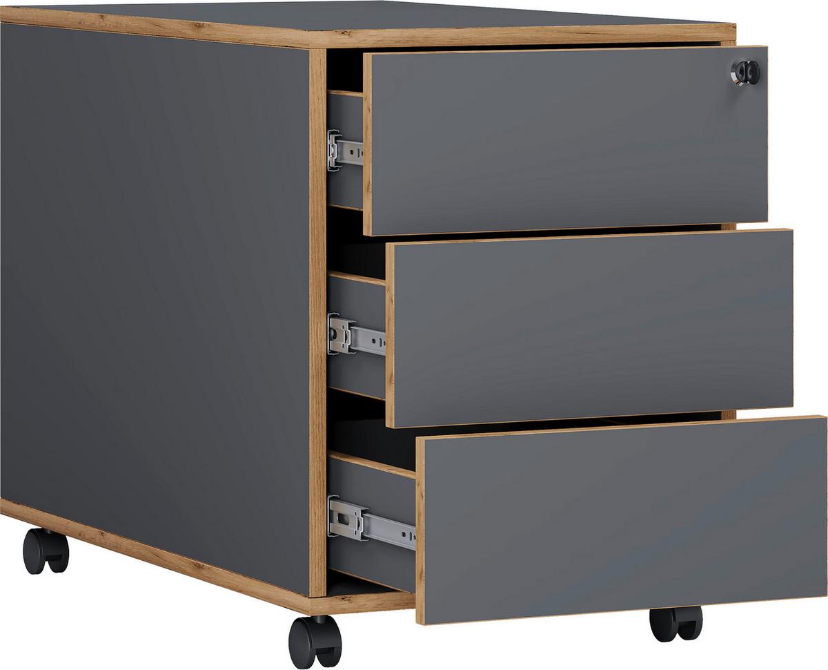 ROLLCONTAINER SALIA T70 - Honigeiche/Anthrazit, Design, Holzwerkstoff/Kunststoff (42/50/70cm) - MID.YOU