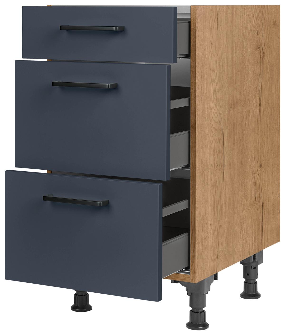 Schubkastenunterschrank Easytouch Blau - Blau/Eichefarben, MODERN, Holzwerkstoff/Metall (45/87/56cm) - Nobilia