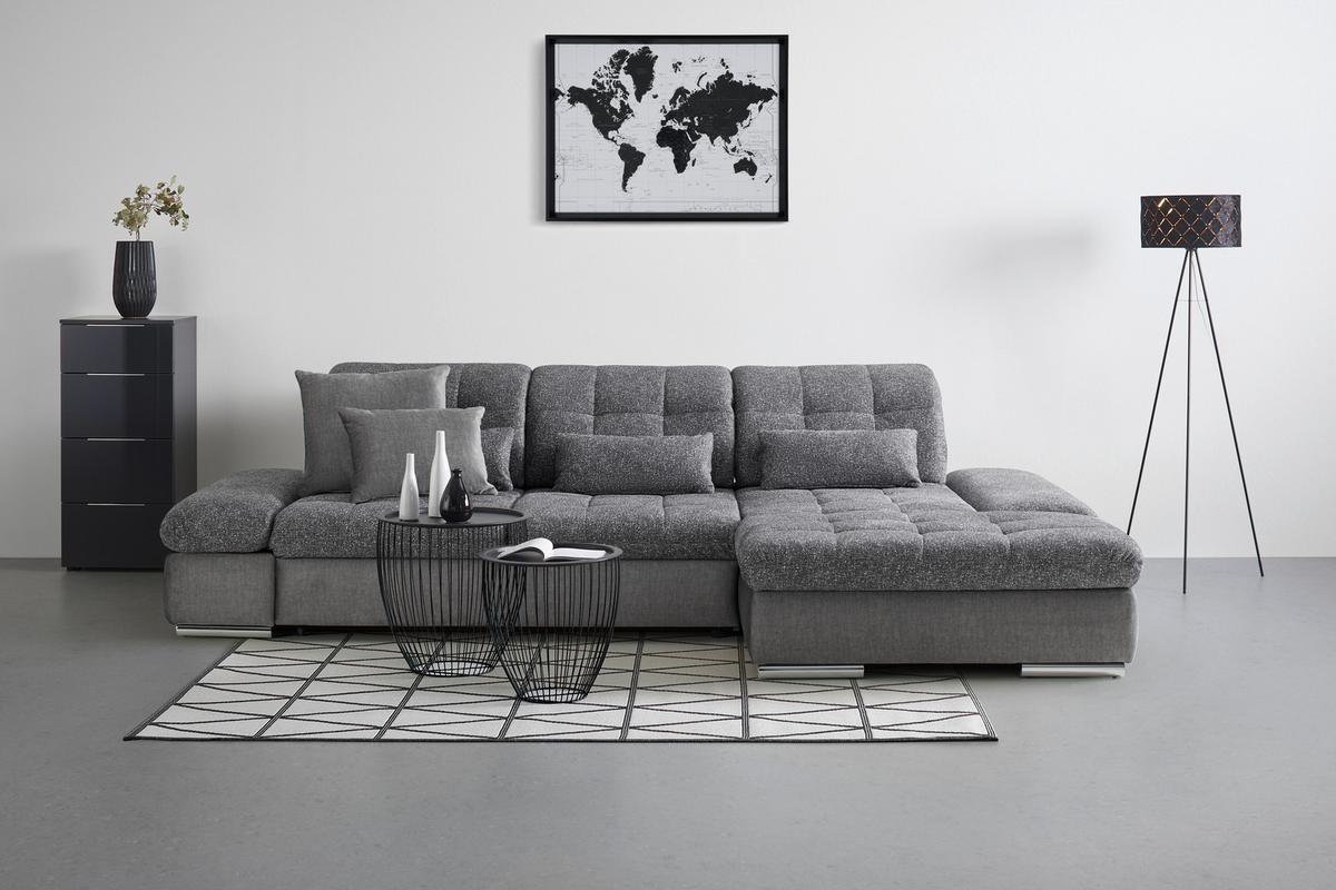 Sedežna Garnitura Sanfino, Siva, Ležišče, Predal - barve kroma/siva, Konvencionalno, kovina/tekstil (305/79-96/199cm) - Premium Living