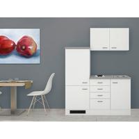 Miniküche Wito m. Geräten B: ca. 160cm Weiß - Edelstahlfarben/Hellgrau, MODERN, Holzwerkstoff/Kunststoff (160cm) - FlexWell