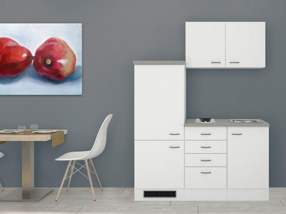 Miniküche Wito m. Geräten B: ca. 160cm Weiß - Edelstahlfarben/Hellgrau, MODERN, Holzwerkstoff/Kunststoff (160cm) - FlexWell