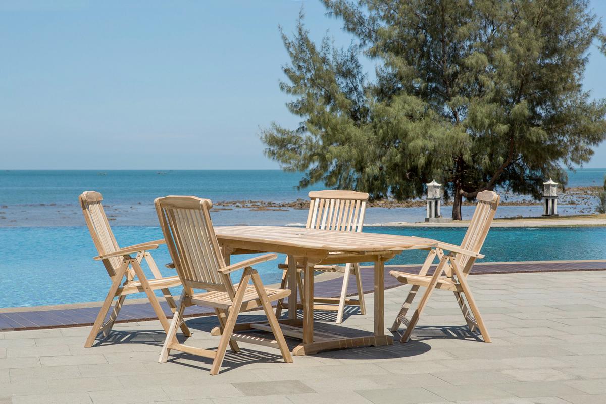 Gartentischgruppe 7-tlg. Naturfarben Teakholz - Naturfarben, Natur, Holz - Gardenson