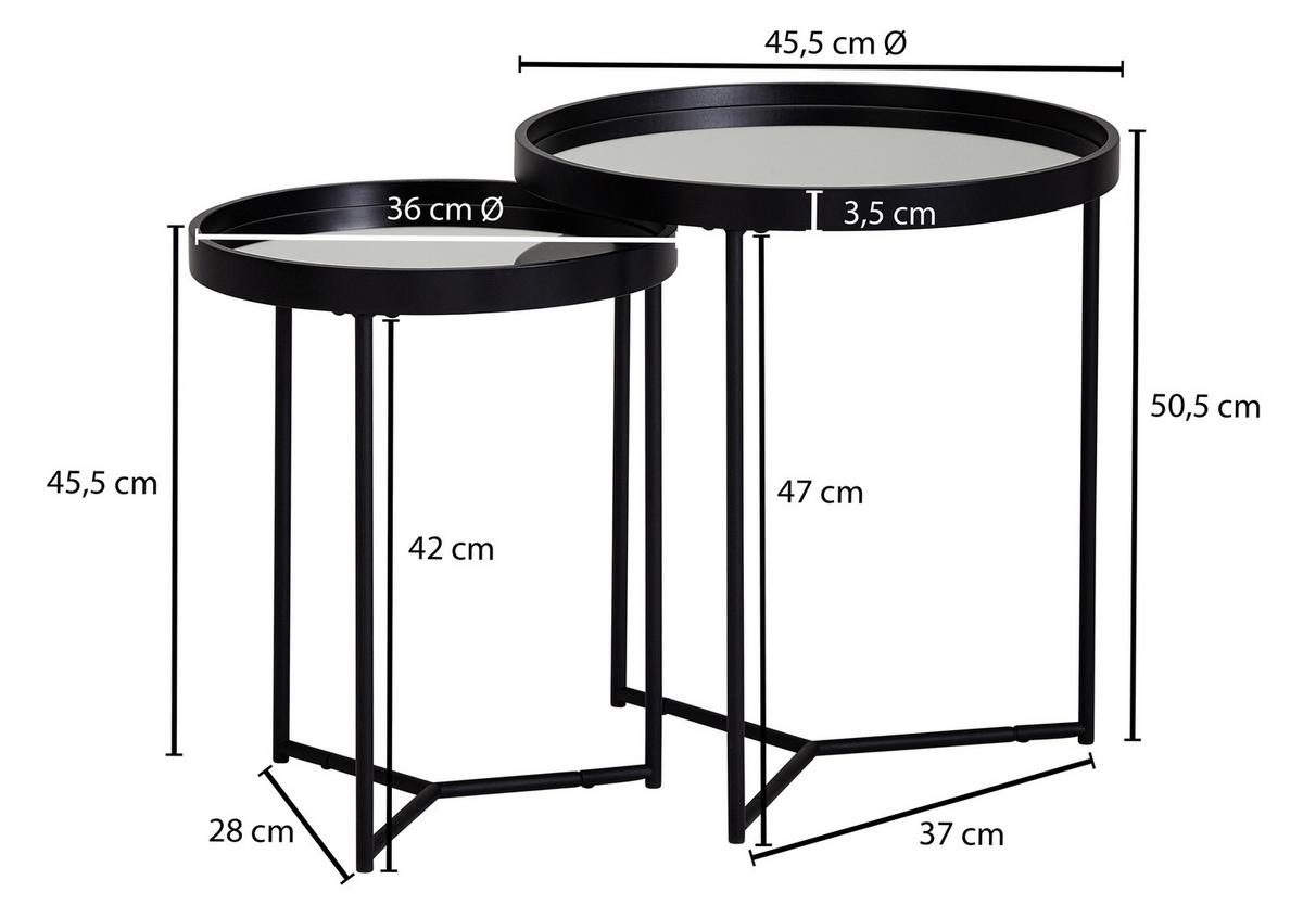 Beistelltischset "WL6.006", 2-er Set, schwarz - Schwarz, Design, Glas/Metall (45,5/45,5/50,5cm) - MID.YOU