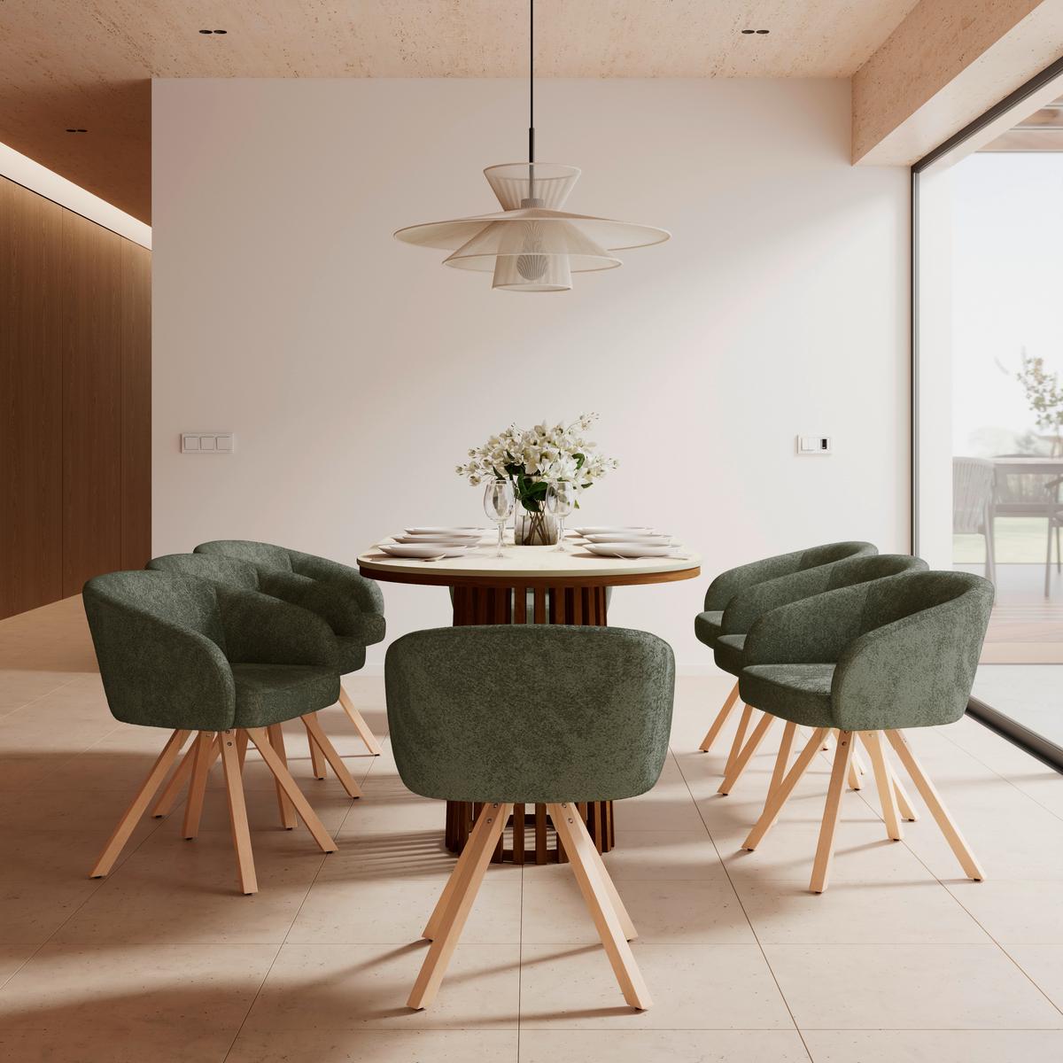 Armlehnstuhl Naya Grün Chenille Drehbar Gepolstert - Buchefarben/Grün, MODERN, Holz/Textil (62/65/81cm) - Bessagi Home