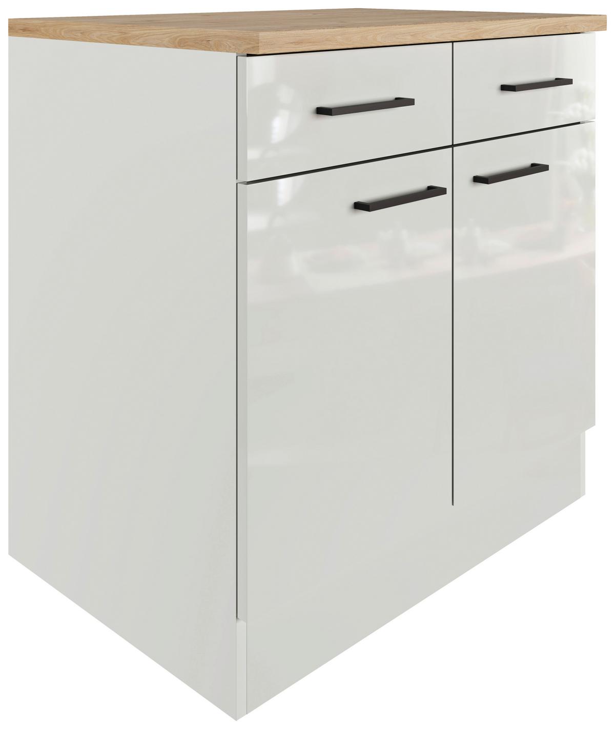 Küchenunterschrank in Lichtgrau glänzend - Schwarz/Grau, MODERN, Holzwerkstoff/Metall (80/86/60cm) - FlexWell