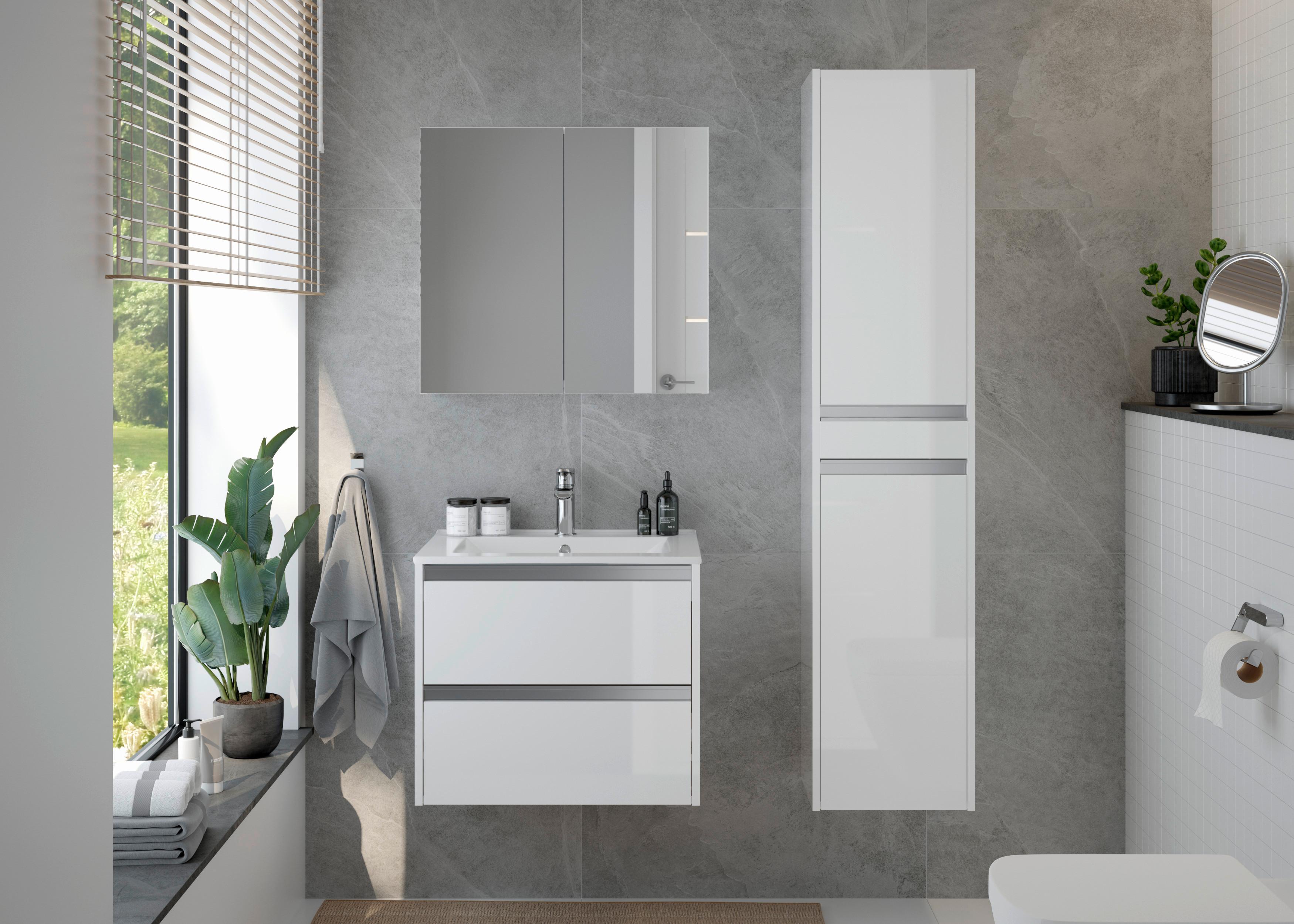 SZAFKA Z LUSTREM LOCCA SPS 65 CM - biały, Basics, materiał drewnopochodny/szkło (65/60/15cm) - MID.YOU