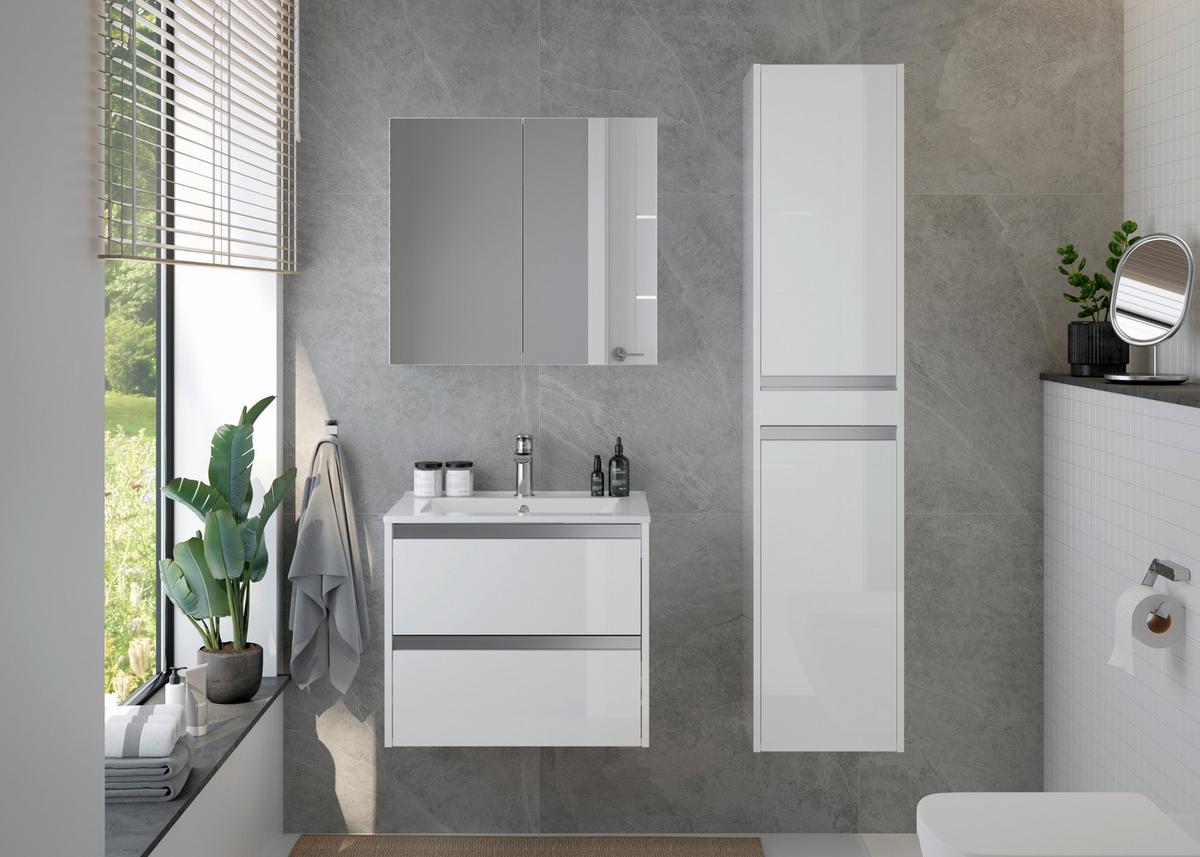 SZAFKA Z LUSTREM LOCCA SPS 65 CM - biały, Basics, materiał drewnopochodny/szkło (65/60/15cm) - MID.YOU