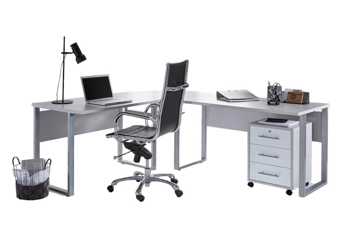 Büro Office Edition Set 0 Grau/Weiß, 2-teilig - Weiß Hochglanz/Grau, MODERN, Holzwerkstoff - MID.YOU