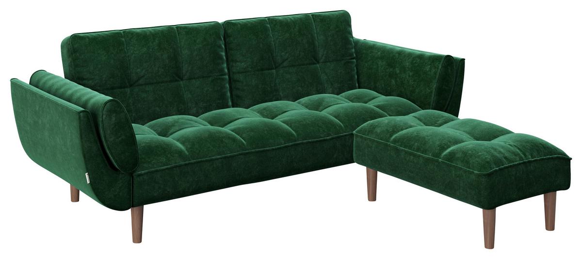 PLAYBOY 2-Sitzer-Sofa Scarlett Grün Samt m. Schlaffunkt. - Walnussfarben/Grün, KONVENTIONELL, Holz/Textil (215/81,5/84,5cm) - Playboy