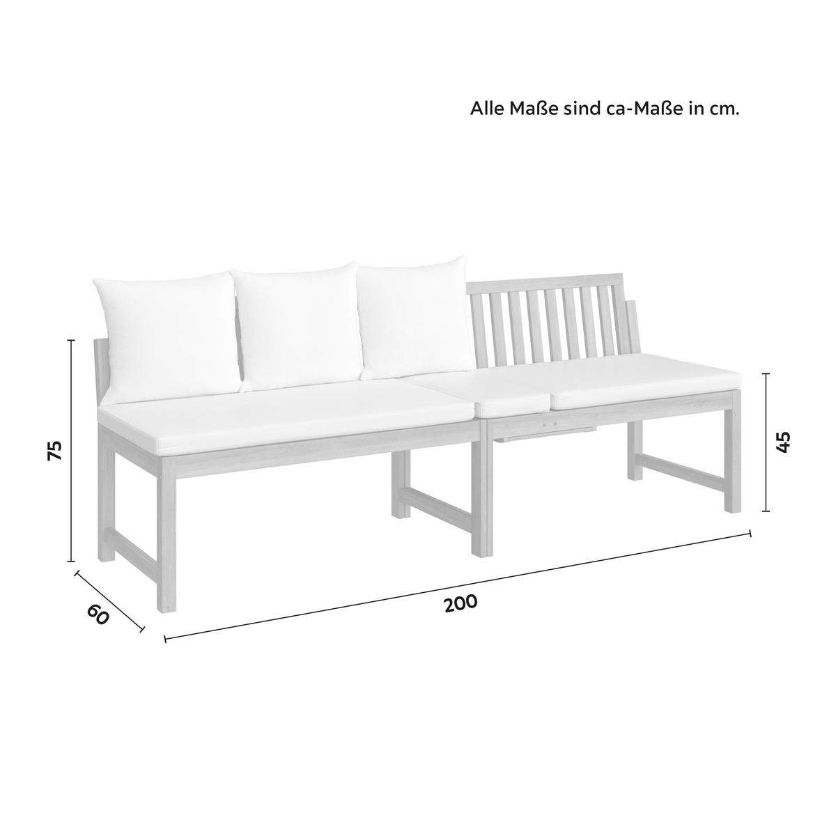 ŁAWKA OGRODOWA JUNOA - kolor akacjowy/biały, Modern, drewno/tkanina (200/75/60cm) - Bessagi Garden