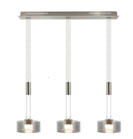 LAMPA WISZĄCA LED 60651 - kolor niklowy/kolor chromowy, Design, metal/szkło (95/20/100-160cm) - Fischer & Honsel