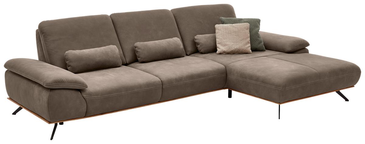 Wohnlandschaft Erling Alufarben - Beige/Alufarben, MODERN, Leder/Metall (322/89/187cm) - Premium Living