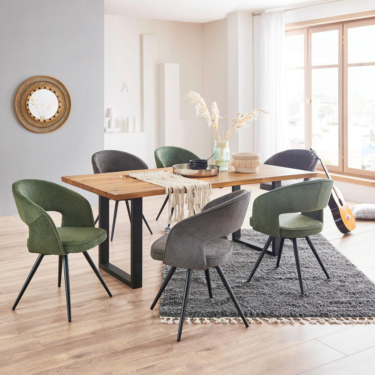 Masă sufragerie Rockford - culoare lemn stejar/negru, Modern, lemn/metal (200/77/100cm)