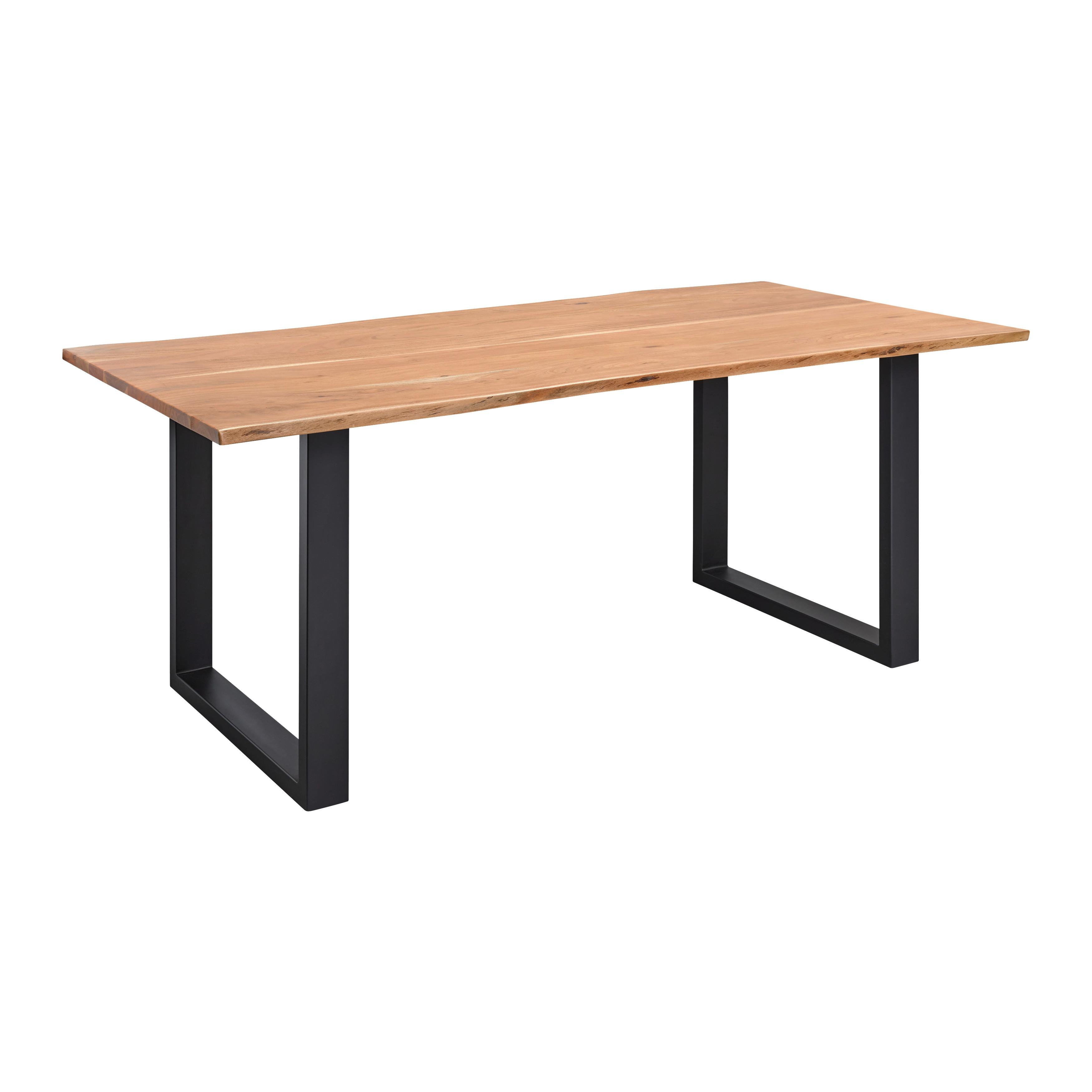 Esstisch Malmo in Holz Akazie massiv ca. 180x90 cm - Schwarz/Akaziefarben, MODERN, Holz/Metall (180/90/76cm) - Bessagi Home
