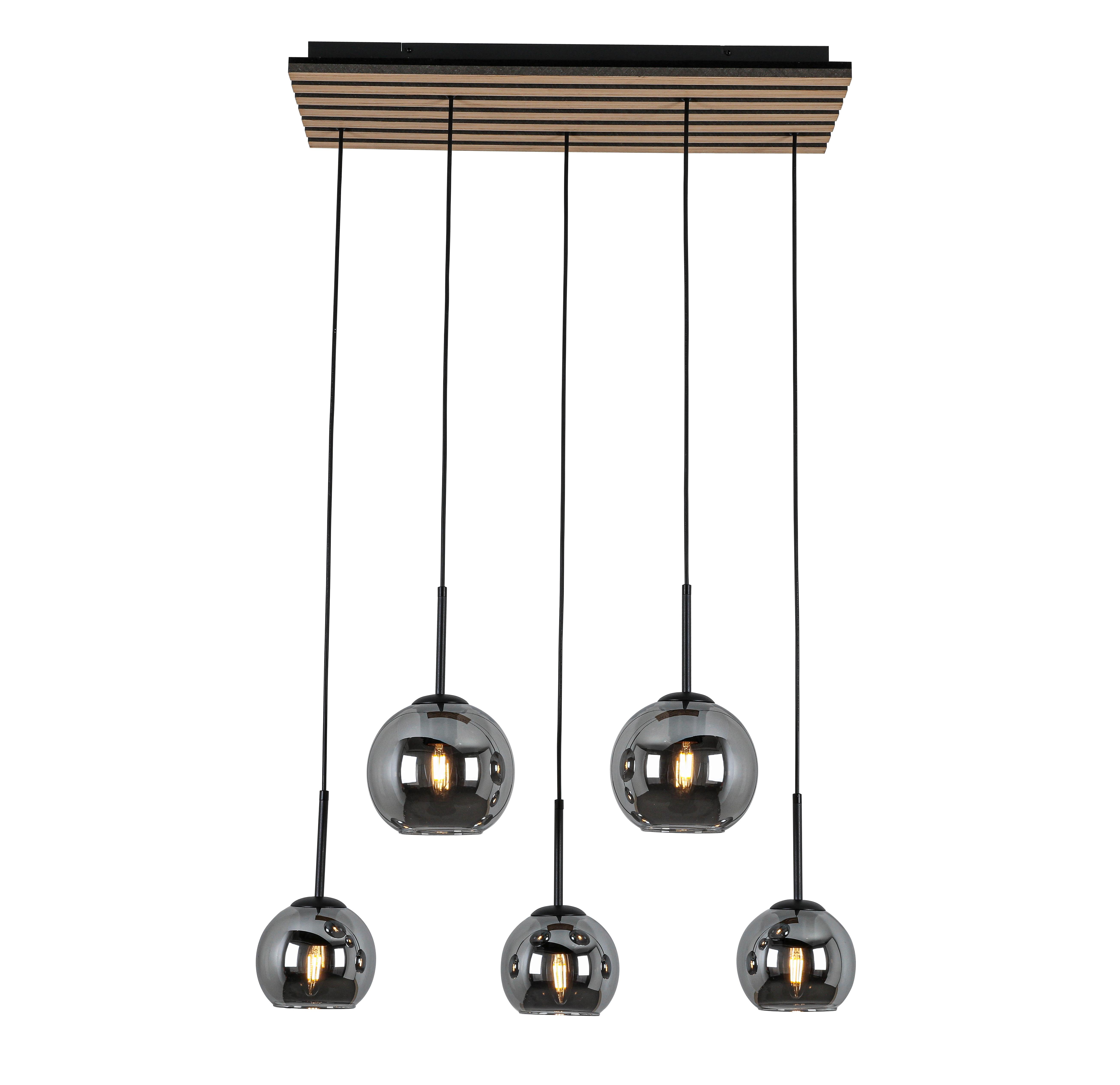 Hängeleuchte Panela Schwarz/Eichefarben max.25Watt - Chromfarben/Eichefarben, MODERN, Glas/Holzwerkstoff (75/28,5/120cm) - Mömax