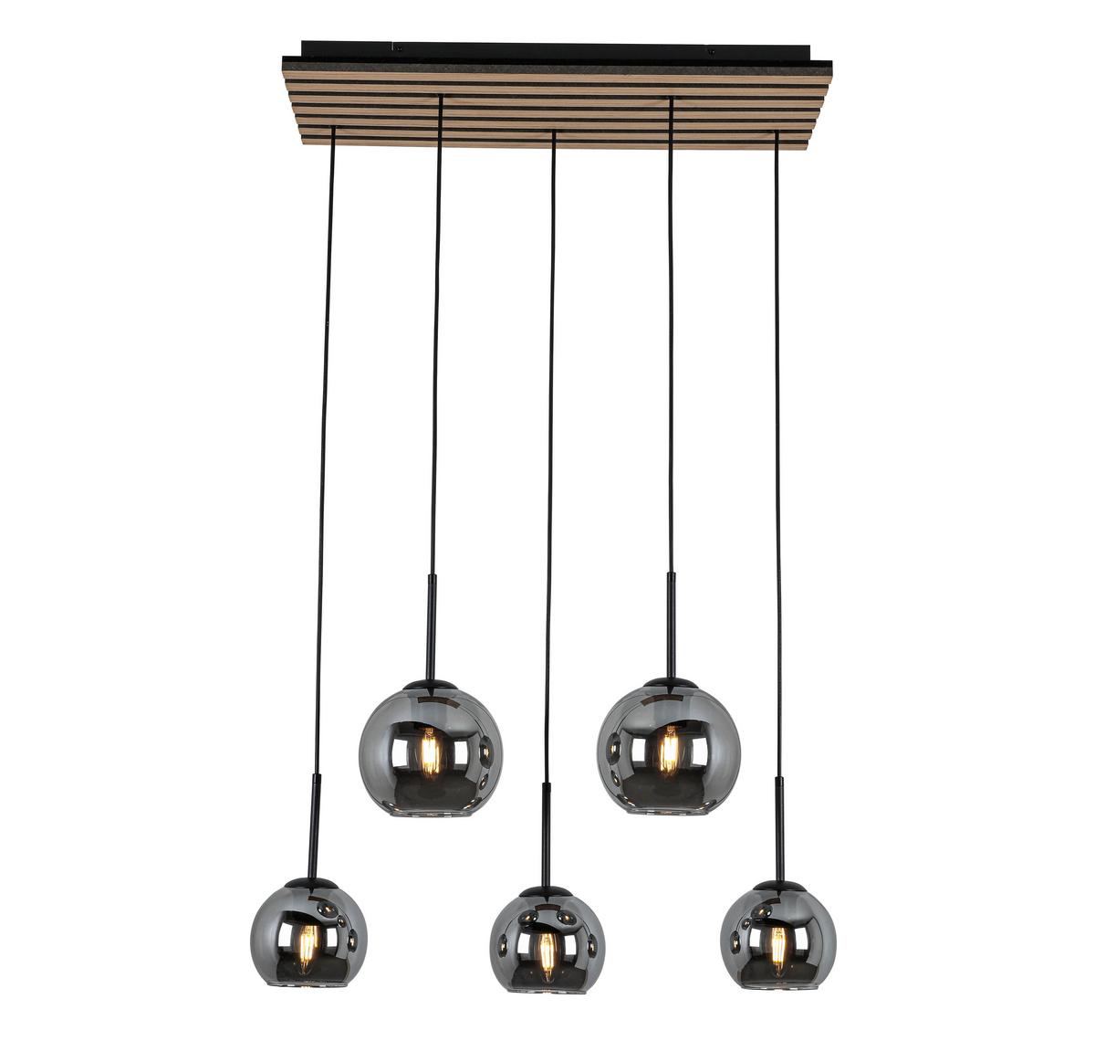 Hängeleuchte Panela Schwarz/Eichefarben max.25Watt - Chromfarben/Eichefarben, Modern, Glas/Holzwerkstoff (75/28,5/120cm) - Mömax