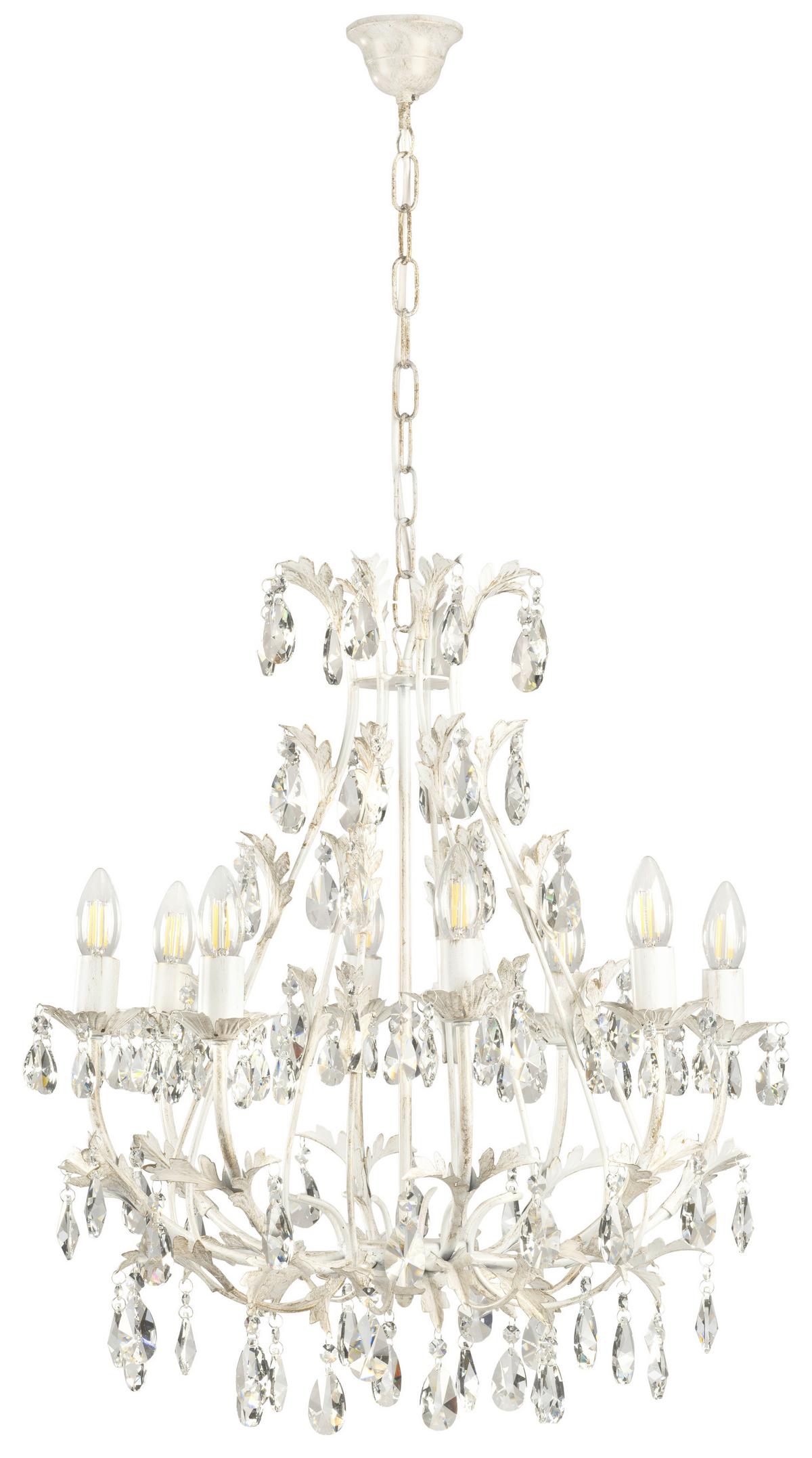 Kristall-Hängeleuchte Teresa Weiß max. 6 Watt - Weiß, KONVENTIONELL, Glas/Metall (70/70/105cm)