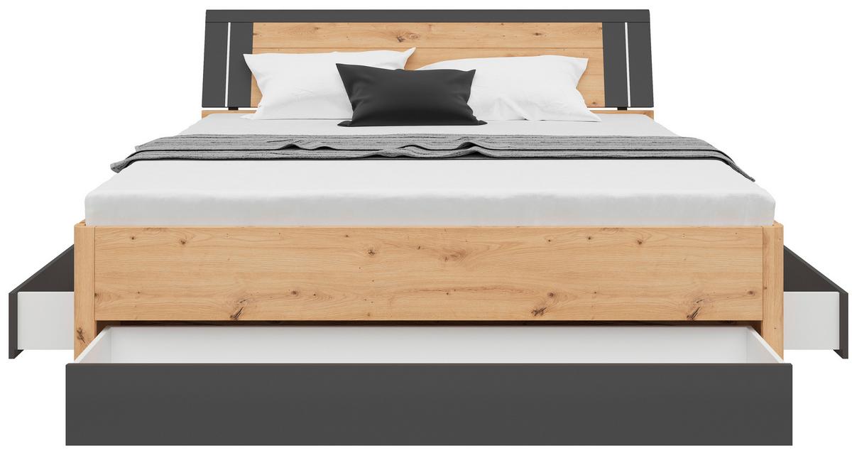 Pat cu spațiu de depozitare SATURN 180 - grafit/stejar Artisan, Konventionell, material pe bază de lemn (180/200cm)