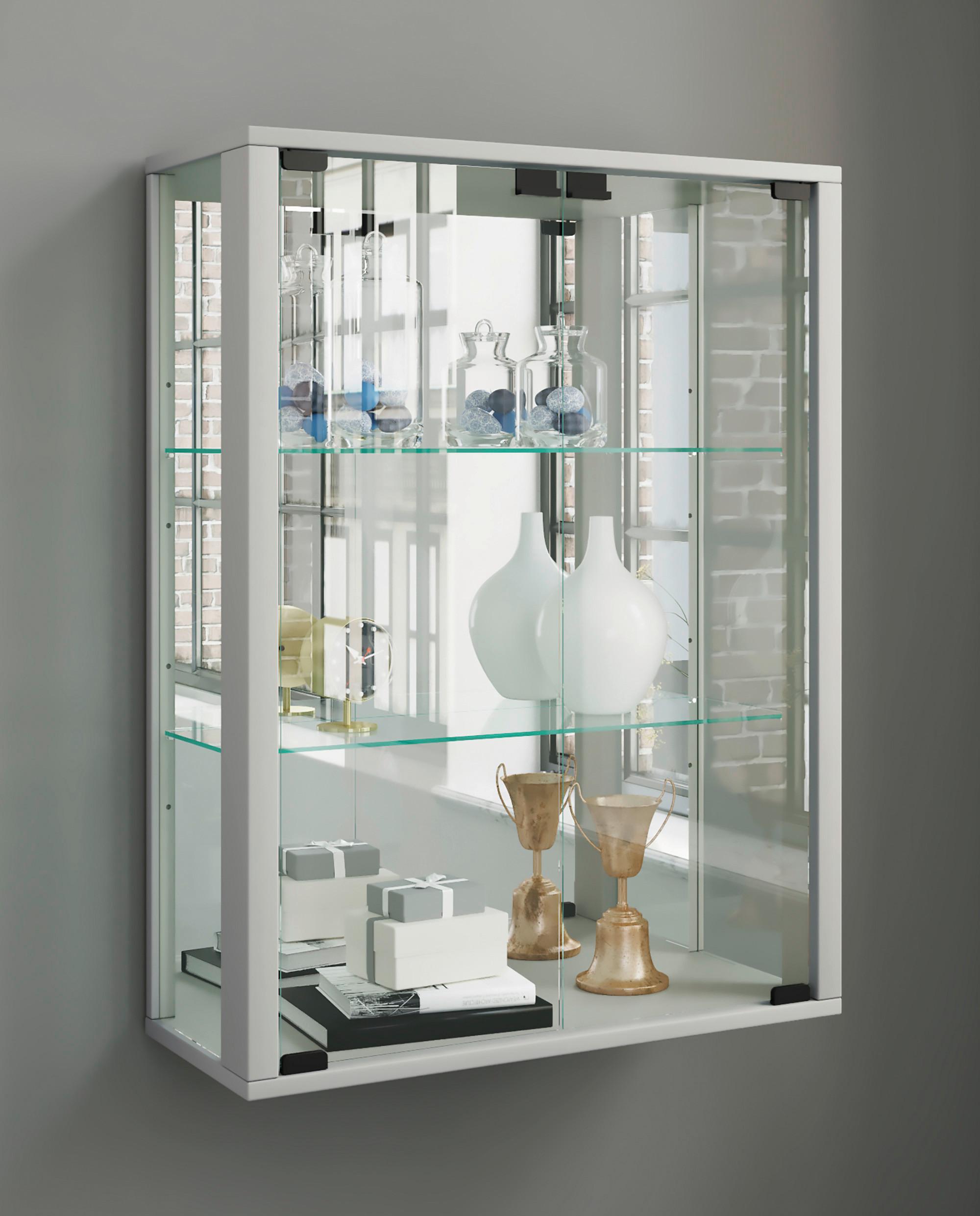 Hängevitrine Udina in Silberfarben - Silberfarben/Schwarz, MODERN, Glas/Holz (60/80/25cm) - MID.YOU