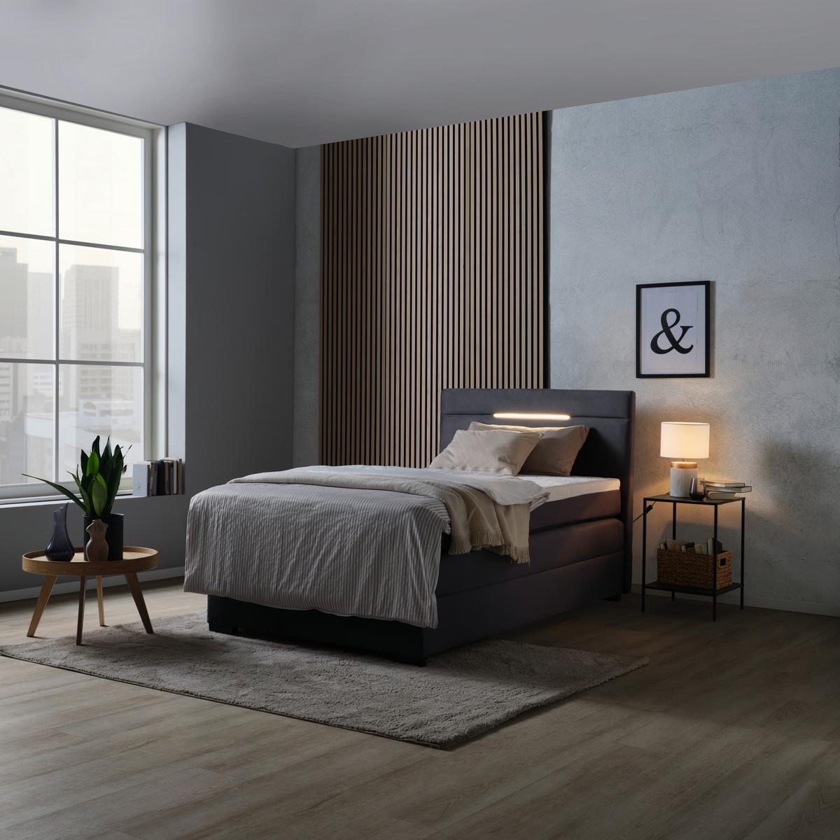 Boxspring Krevet Tommy - boje grafita/tamno siva, Moderno, drvni materijal/tekstil (120/200cm) - Modern Living