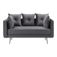 Sofa LUIS grau Samt - Roségold/Grau, Modern, Holz/Textil (155/87/87cm) - Bessagi Home