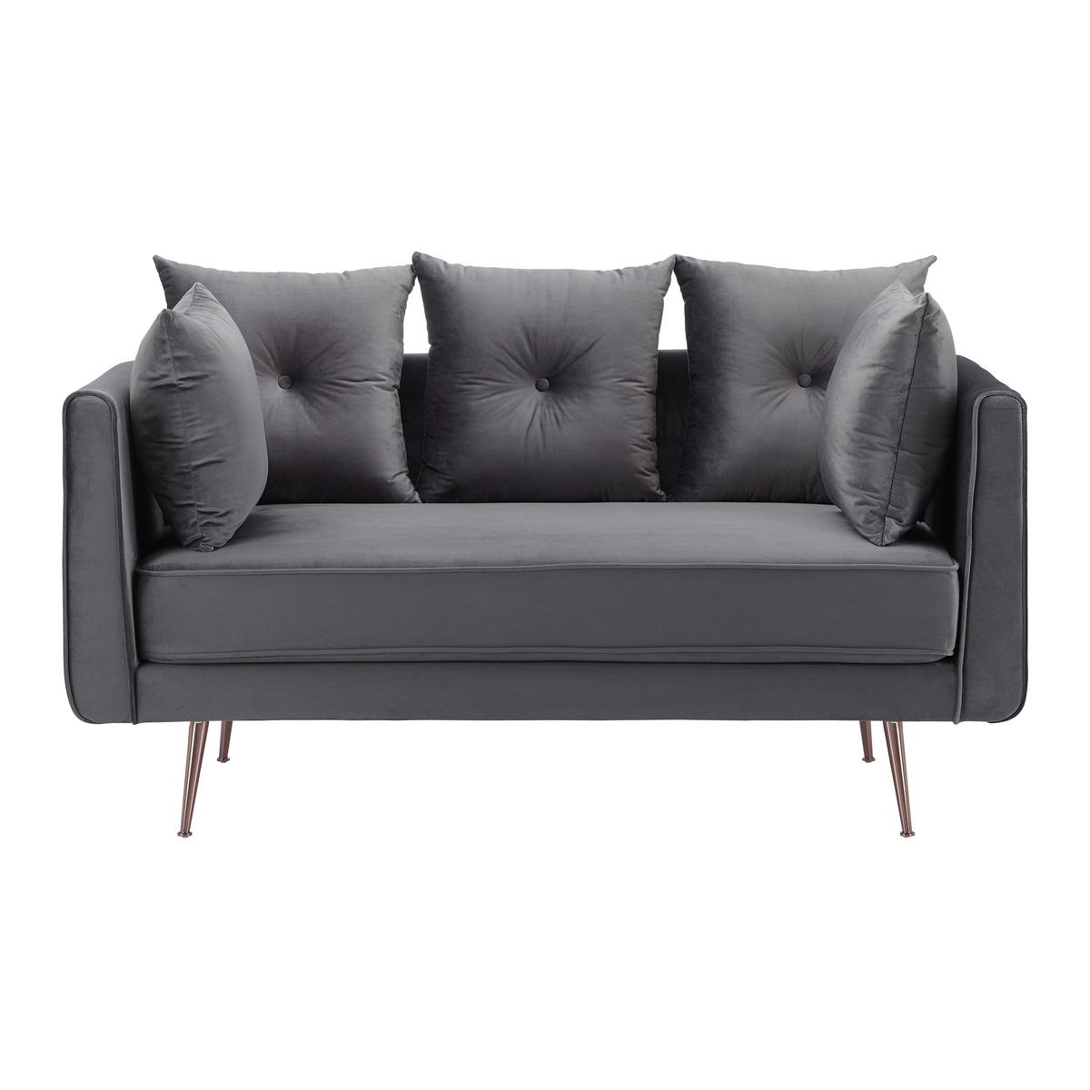 Sofa LUIS grau Samt - Roségold/Grau, Modern, Holz/Textil (155/87/87cm) - Bessagi Home