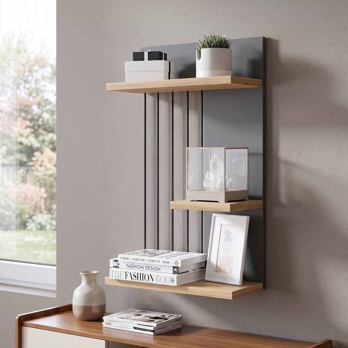 Wandboard Dolira Anthrazit/Eichefarben - Eichefarben/Anthrazit, Design, Holzwerkstoff (40/60/19cm) - Livetastic