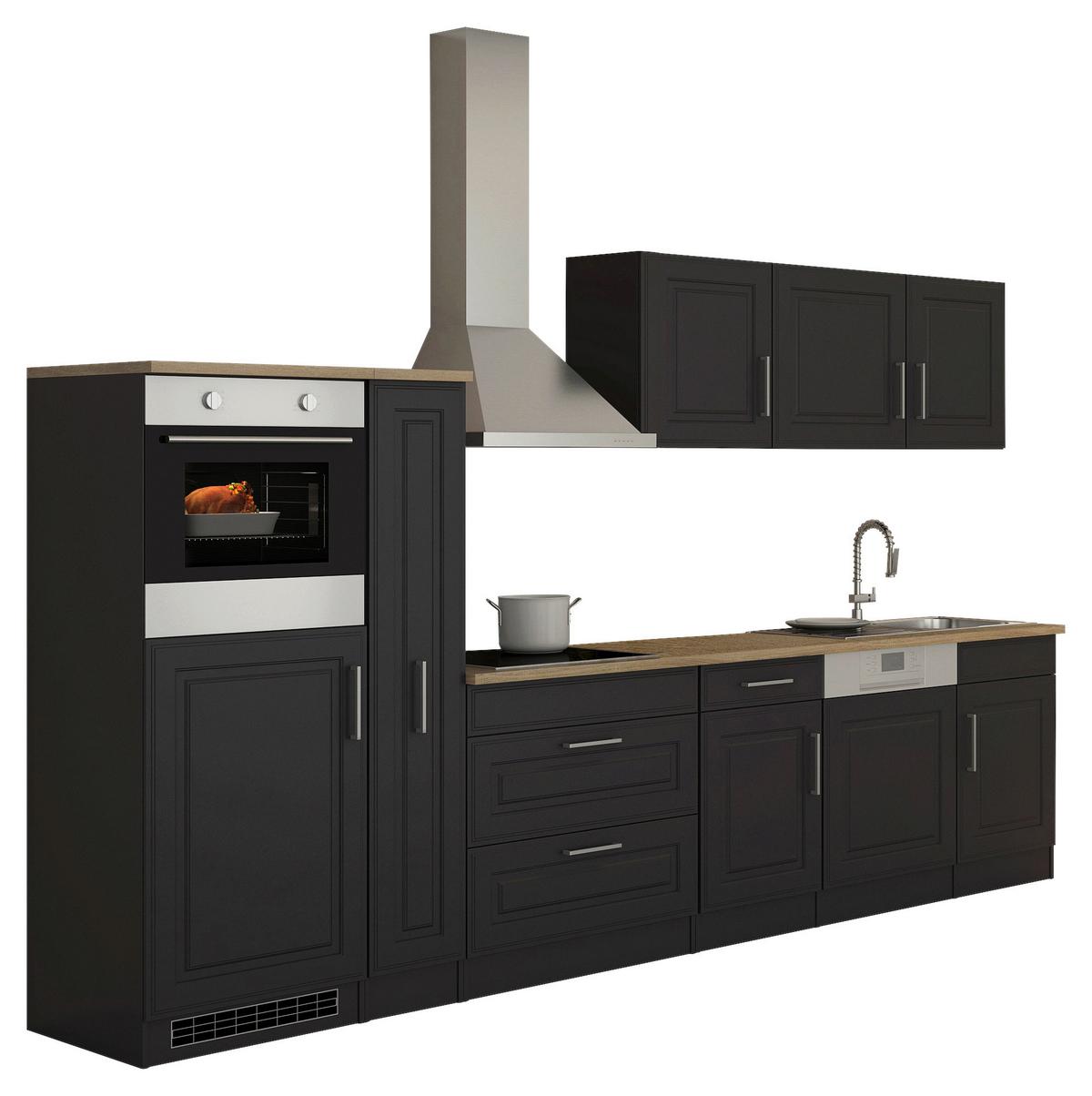 Küchenblock Rom m. Geräten Graphit/Eiche - Graphitfarben/Alufarben, MODERN, Holzwerkstoff/Metall (330cm) - Held