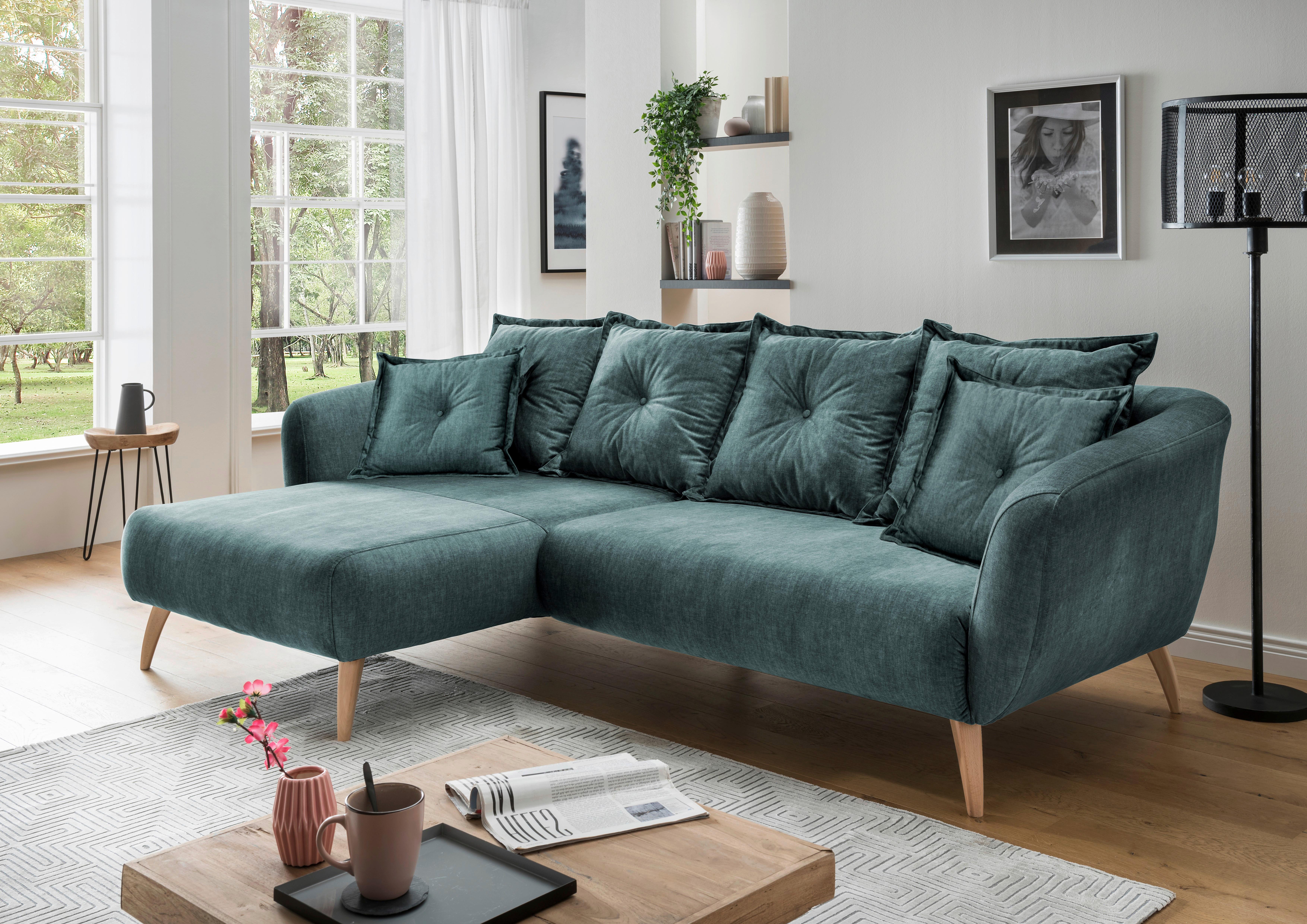 Wohnlandschaft Baggio Blau Velours - Blau/Buchefarben, MODERN, Holz/Textil (162/277cm) - Livetastic