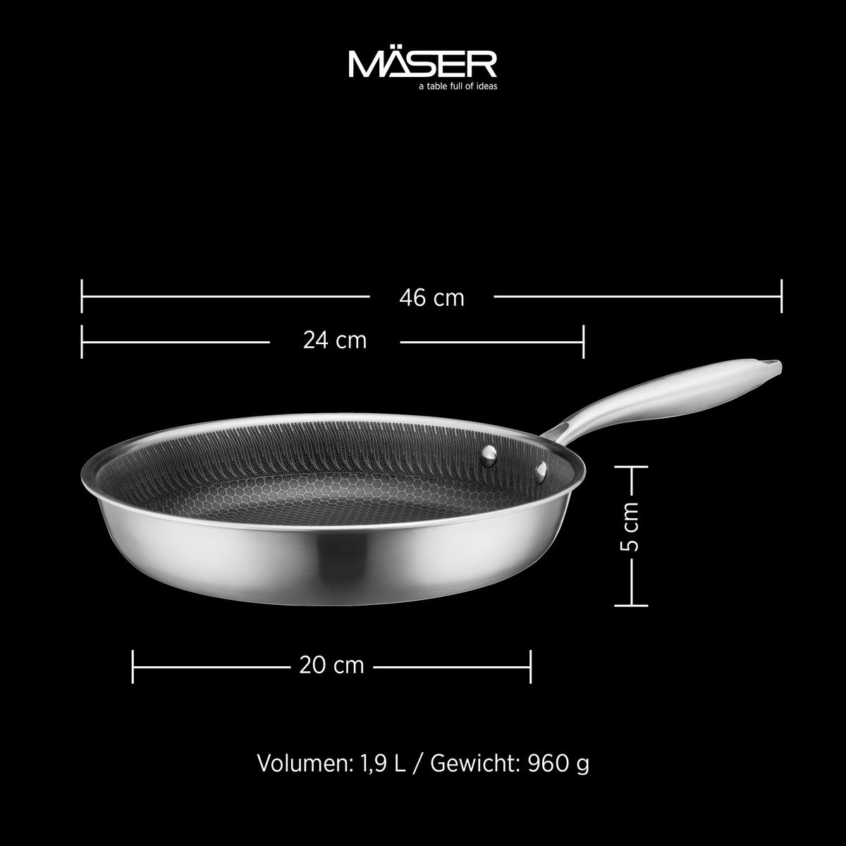 Bratpfanne 935595 Bratpfanne - Silberfarben/Schwarz, Basics, Metall (24/5cm) - Mäser