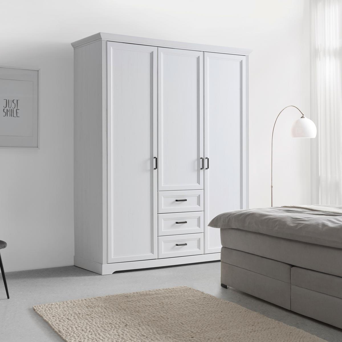 Kleiderschrank Marilou in Weiss ca. 164x206x64cm - Weiss/Nickelfarben, Romantik / Landhaus, Holzwerkstoff/Metall (164/206/64cm) - Zandiara