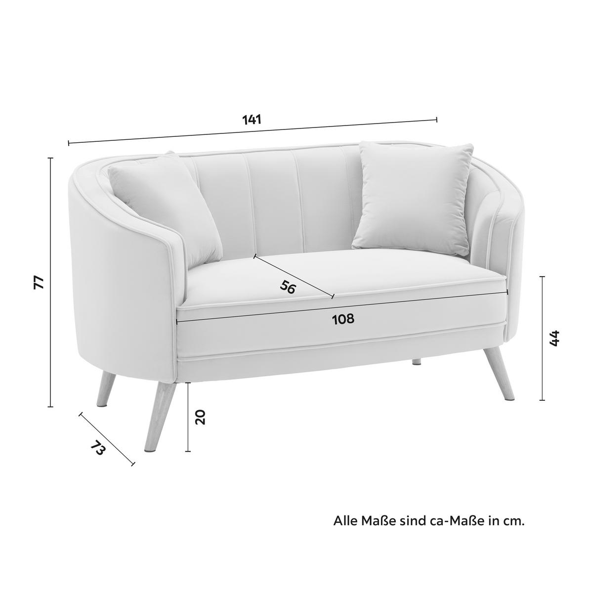 Dvosed Hope, Naravna Barva, Žamet - sivobež/naravne barve, Moderno, tekstil/les (141/77/73cm) - Bessagi Home