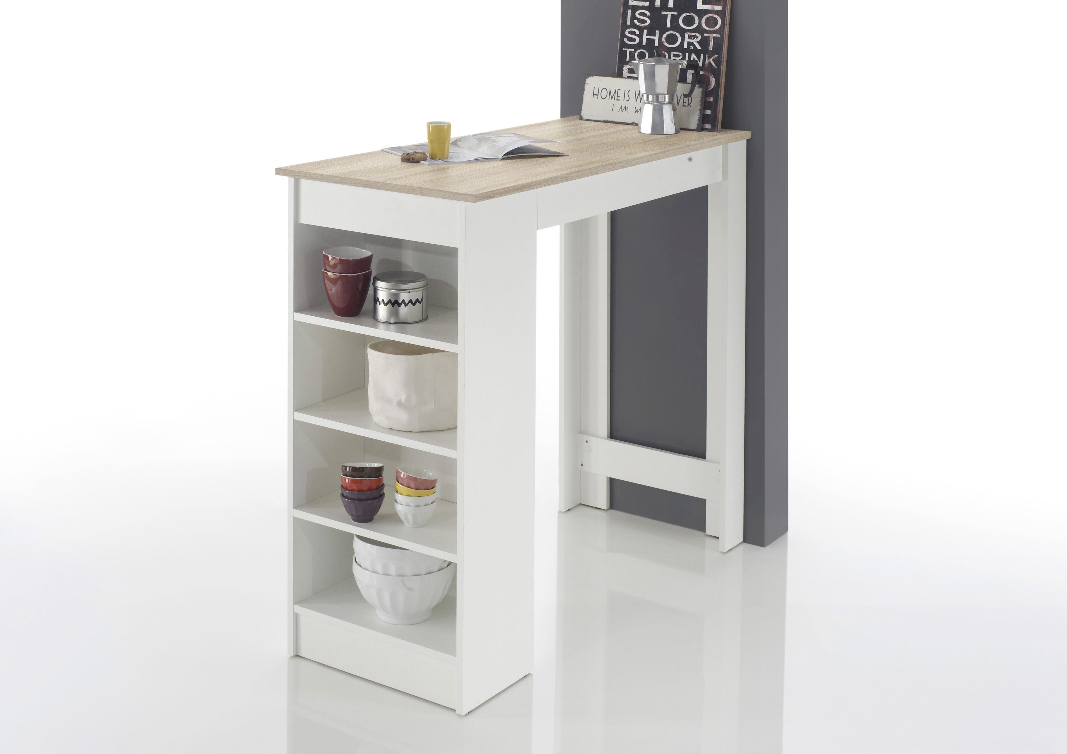 STÓŁ BAROWY MOJITO - kolor dębowy/biały, Design, materiał drewnopochodny (115/50/103cm) - MID.YOU