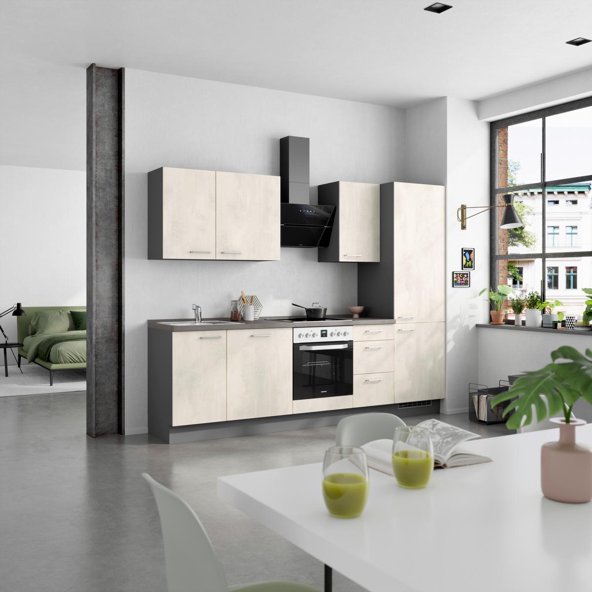 Küchenblock Riva High m. Geräten Weiß - Schieferfarben/Edelstahlfarben, MODERN, Holzwerkstoff/Metall (270cm) - Nobilia