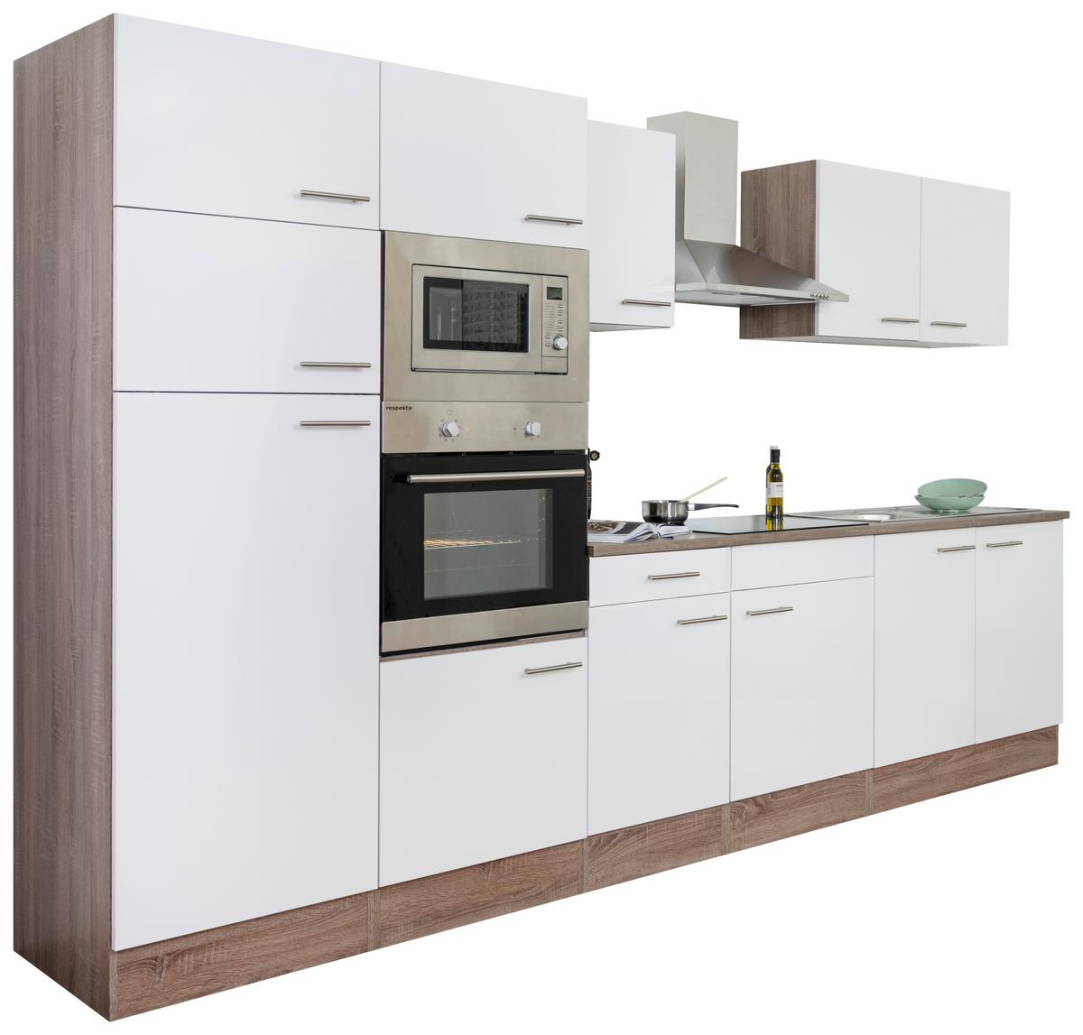 Küchenblock mit Geräte Eichefarben/Weiß B: ca. 330 cm - Eichefarben/Weiß, MODERN, Holzwerkstoff (330cm) - Respekta