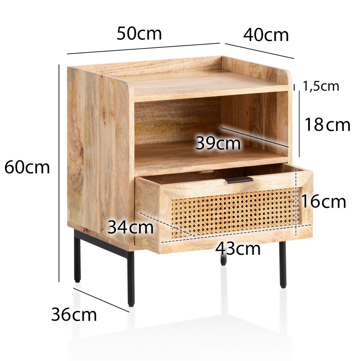 NACHTKÄSTCHEN WL6.806 - Schwarz/Braun, Lifestyle, Holz/Metall (50/60/40cm) - MID.YOU