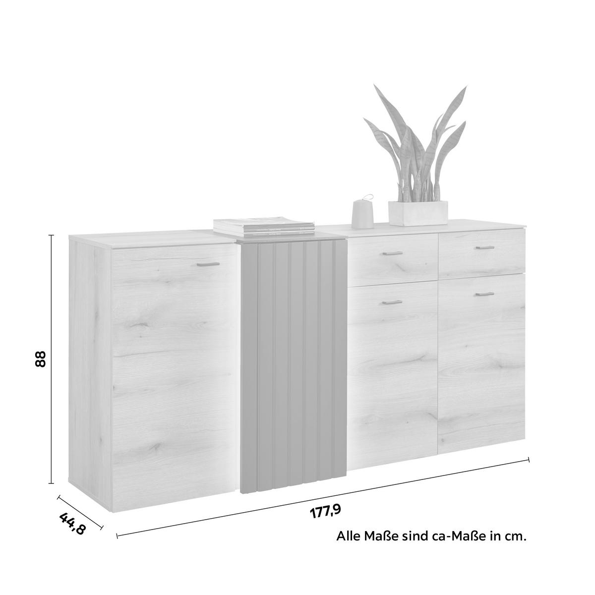 Sideboard Verdana in Eiche/Grau - MODERN, Holzwerkstoff/Kunststoff (177,9/88/44,8cm) - Mömax
