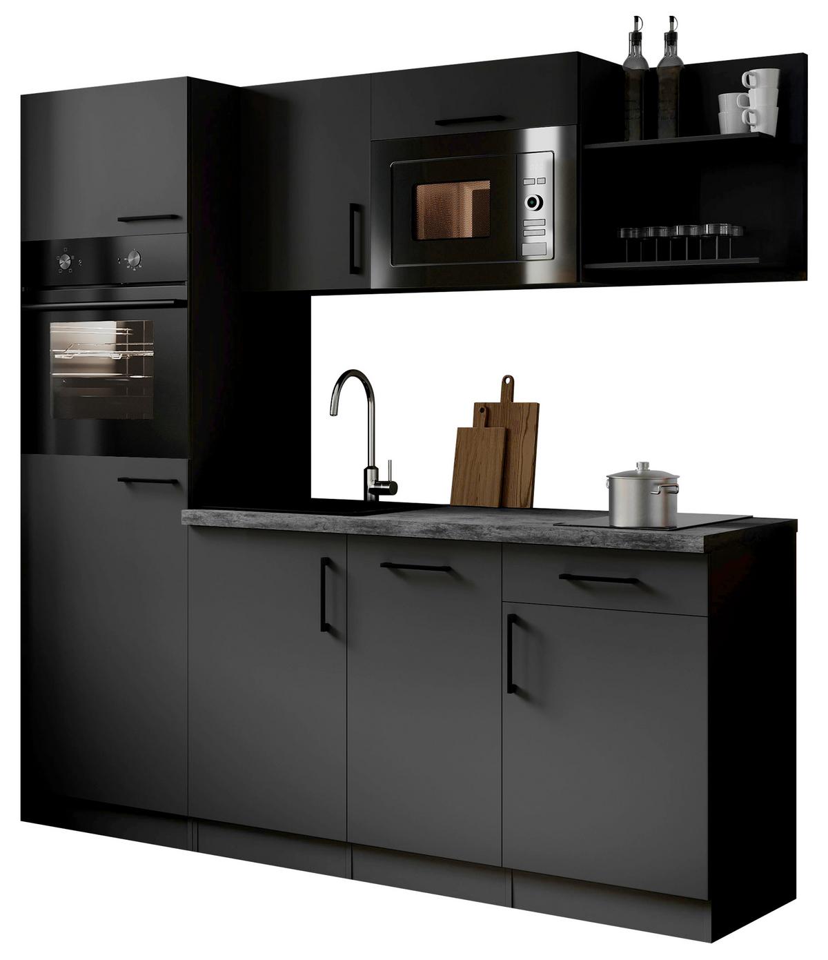 Küchenblock Oliver m. Geräten Grau - Grau, Trend, Holzwerkstoff/Metall (205cm) - Respekta