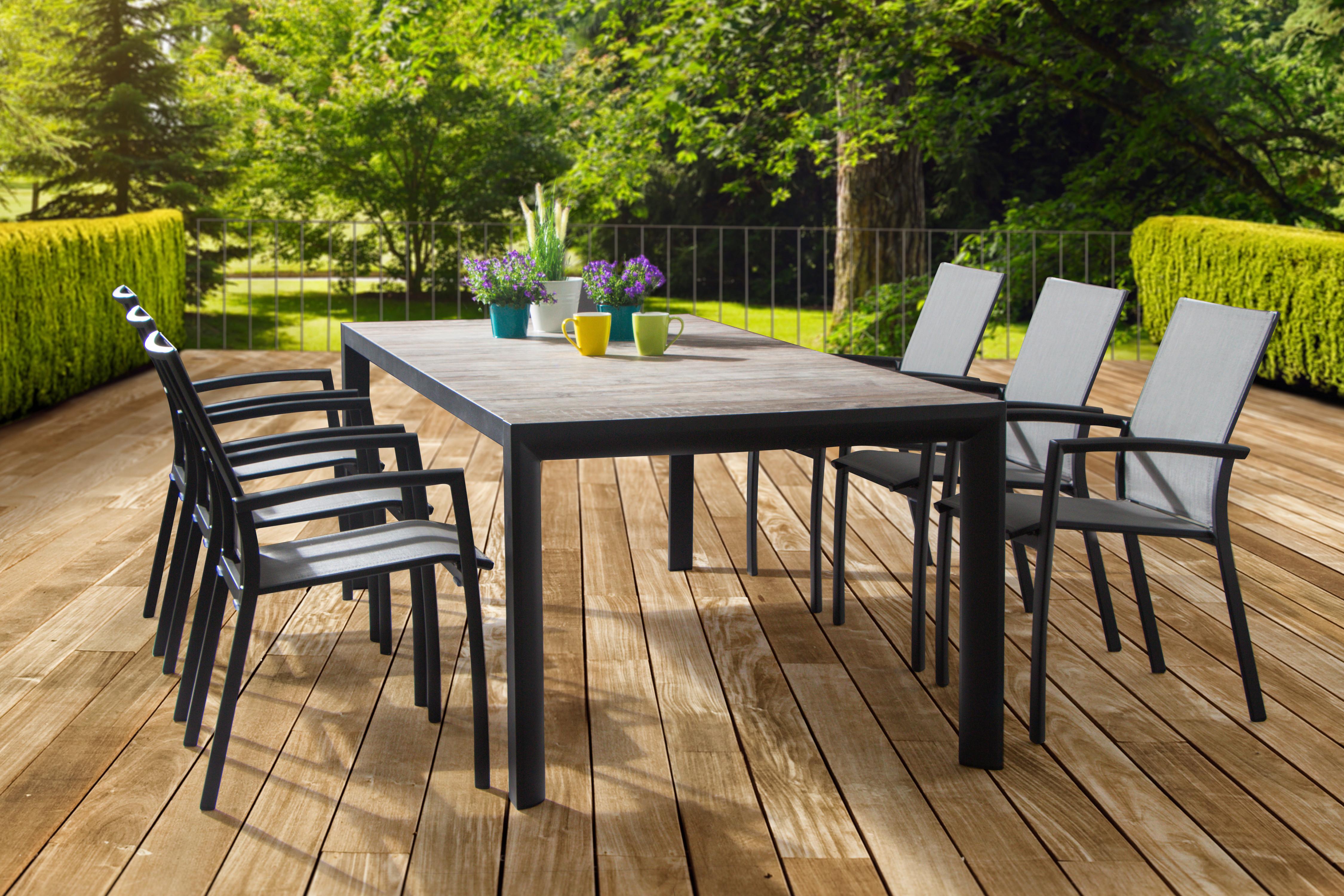 Loungegarnitur 7-tlg Velia Metall/Textil/Keramik - Anthrazit/Schwarz, KONVENTIONELL, Keramik/Textil - Siena Garden