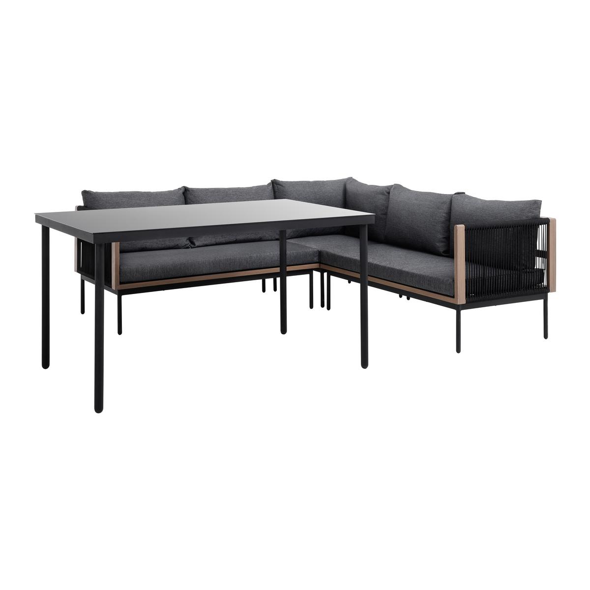Dining-Loungeset Bella Outdoorgewebe - Dunkelgrau/Schwarz, Modern, Glas/Kunststoff (203/66/77cm) - Bessagi Garden