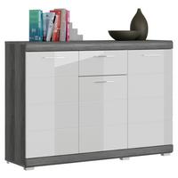 Kommode Scout ca. 120x85 cm Weiß/Grau - Chromfarben/Weiß Hochglanz, Design, Holzwerkstoff/Kunststoff (120/85/37cm) - MID.YOU