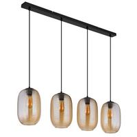 HÄNGELEUCHTE 15794-4HA JEFREY - Bernsteinfarben/Schwarz, Basics, Glas/Kunststoff (109/20/120cm) - Globo