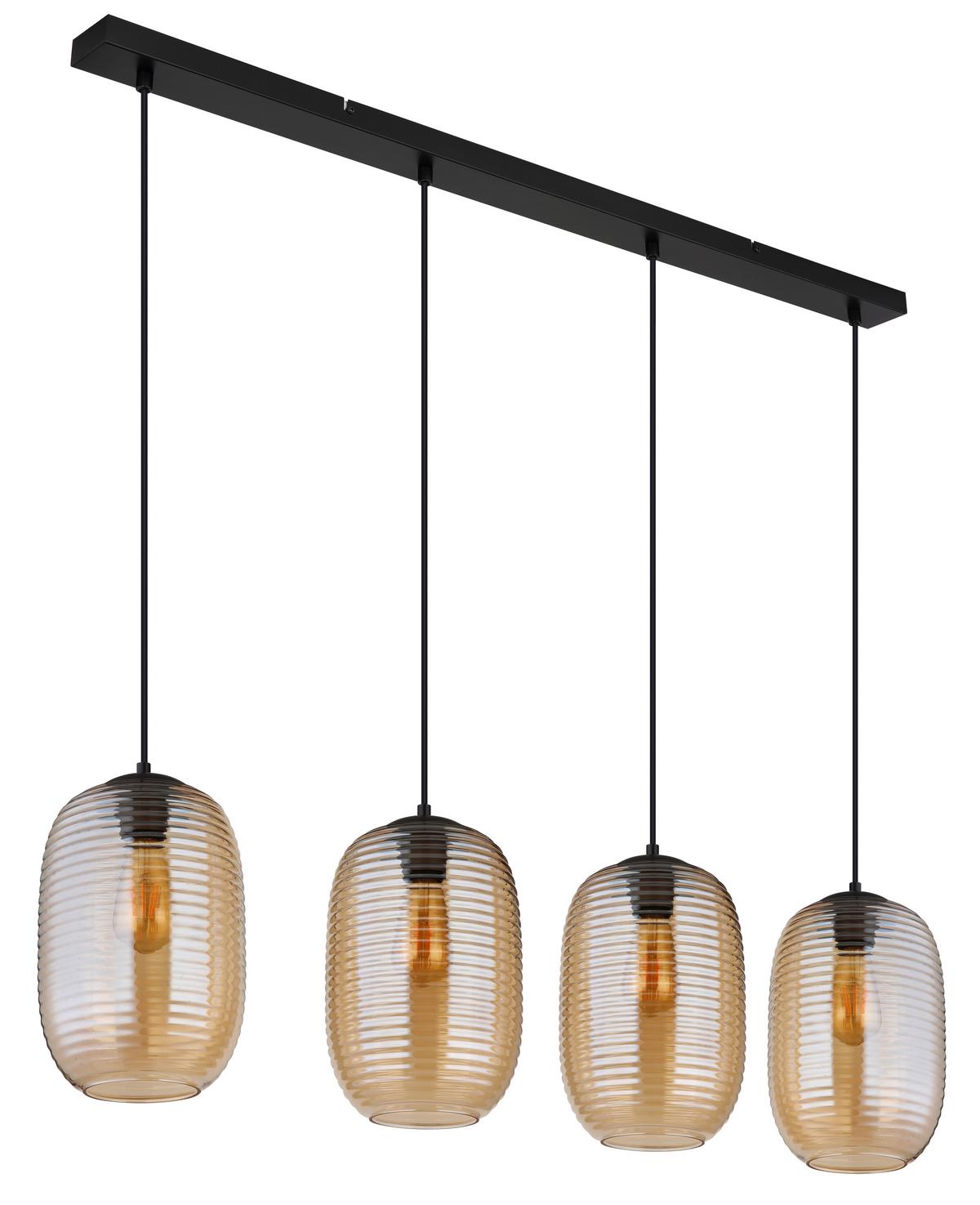 HÄNGELEUCHTE 15794-4HA JEFREY - Bernsteinfarben/Schwarz, Basics, Glas/Kunststoff (109/20/120cm) - Globo