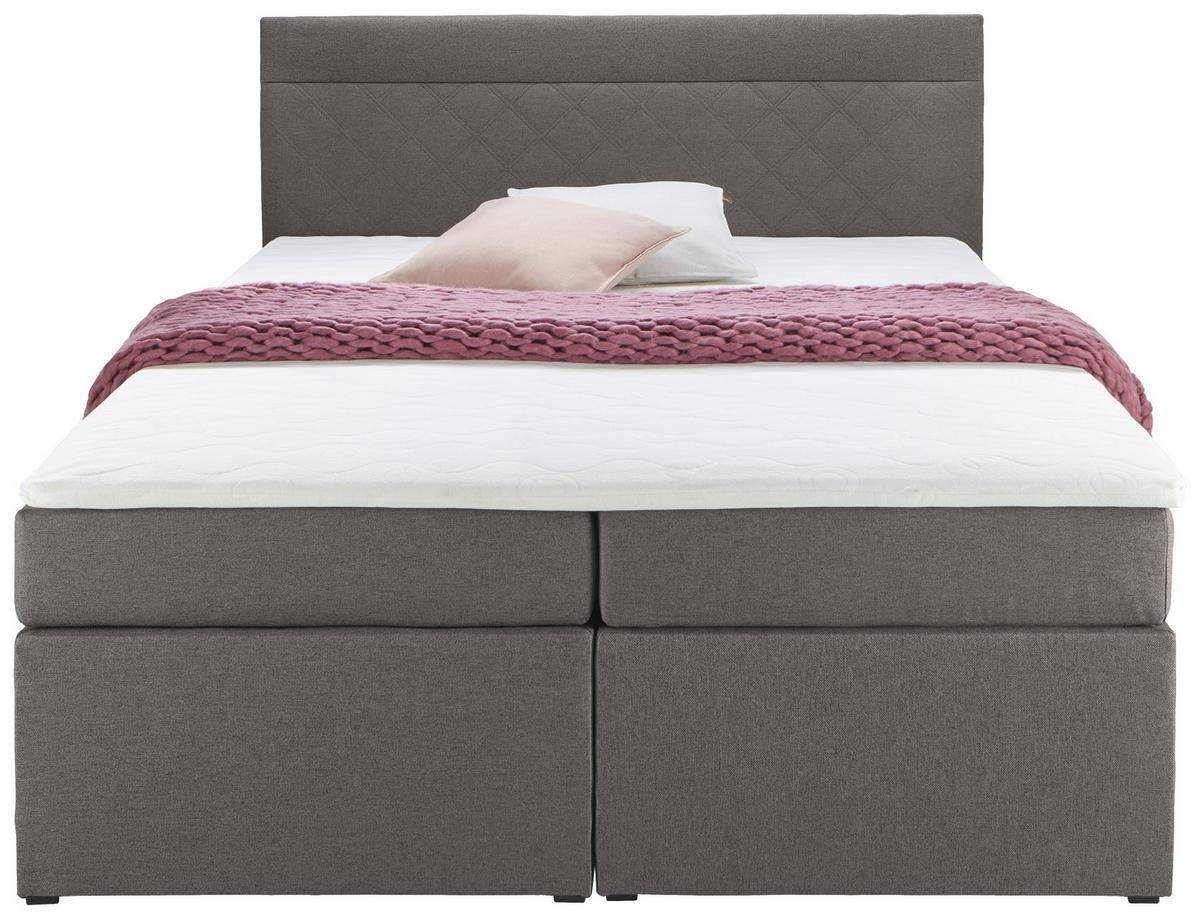 Boxspringbett in Grau ca. 140x 200cm inkl. Topper "Rosa" - Schwarz/Grau, Modern, Holz/Holzwerkstoff (140/200cm) - Bessagi Home