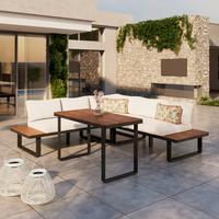 Dining-Loungeset Gianna Holz Outdoorstoff/Metall +Abdeckung - Creme/Schwarz, MODERN, Holz/Textil (221/71/76cm) - Bessagi Garden