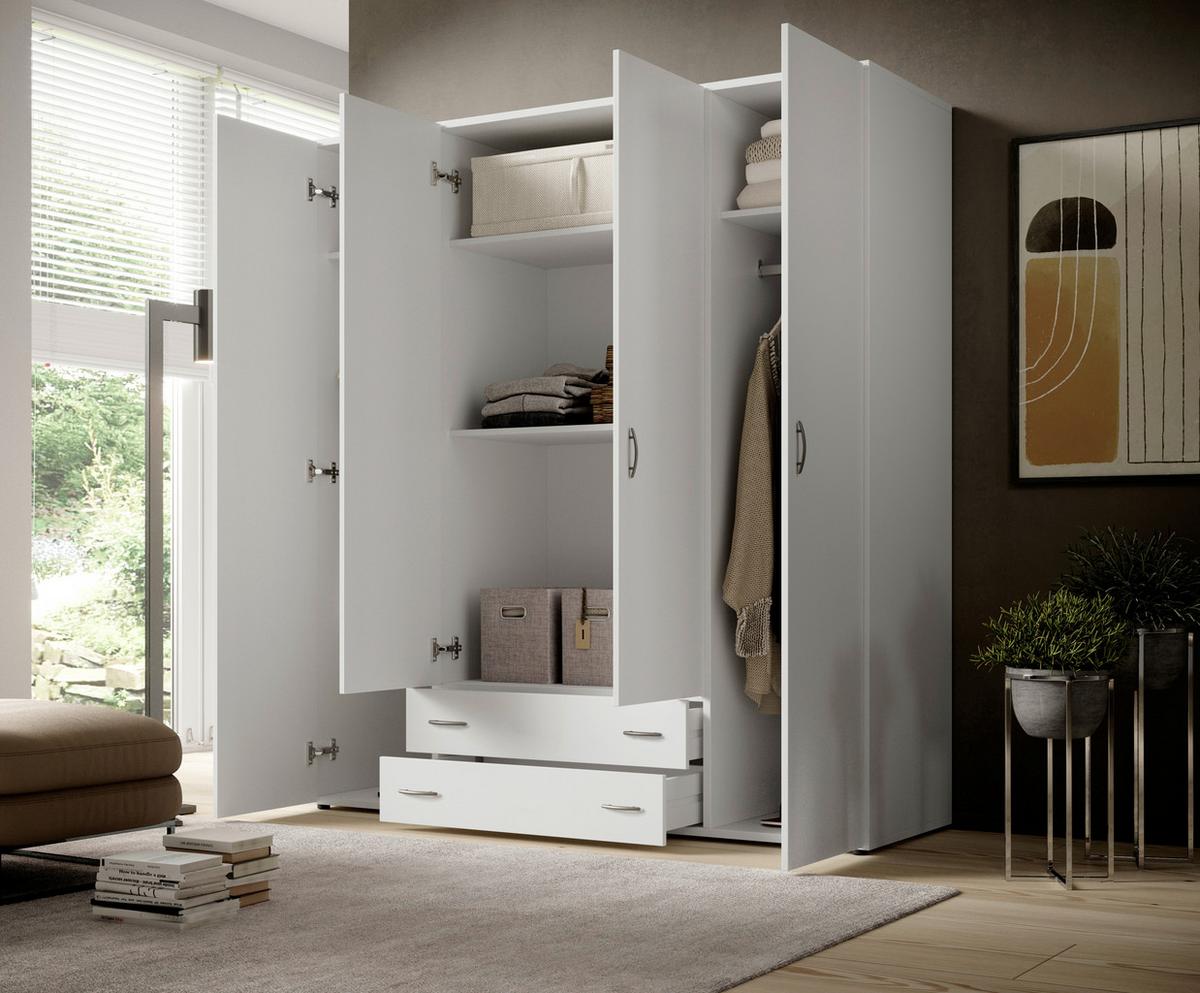 Omara Za Oblačila Karl, Bela, 160 Cm - srebrne barve/bela, Design, steklo/leseni material (159,2/196/53,5cm) - P & B