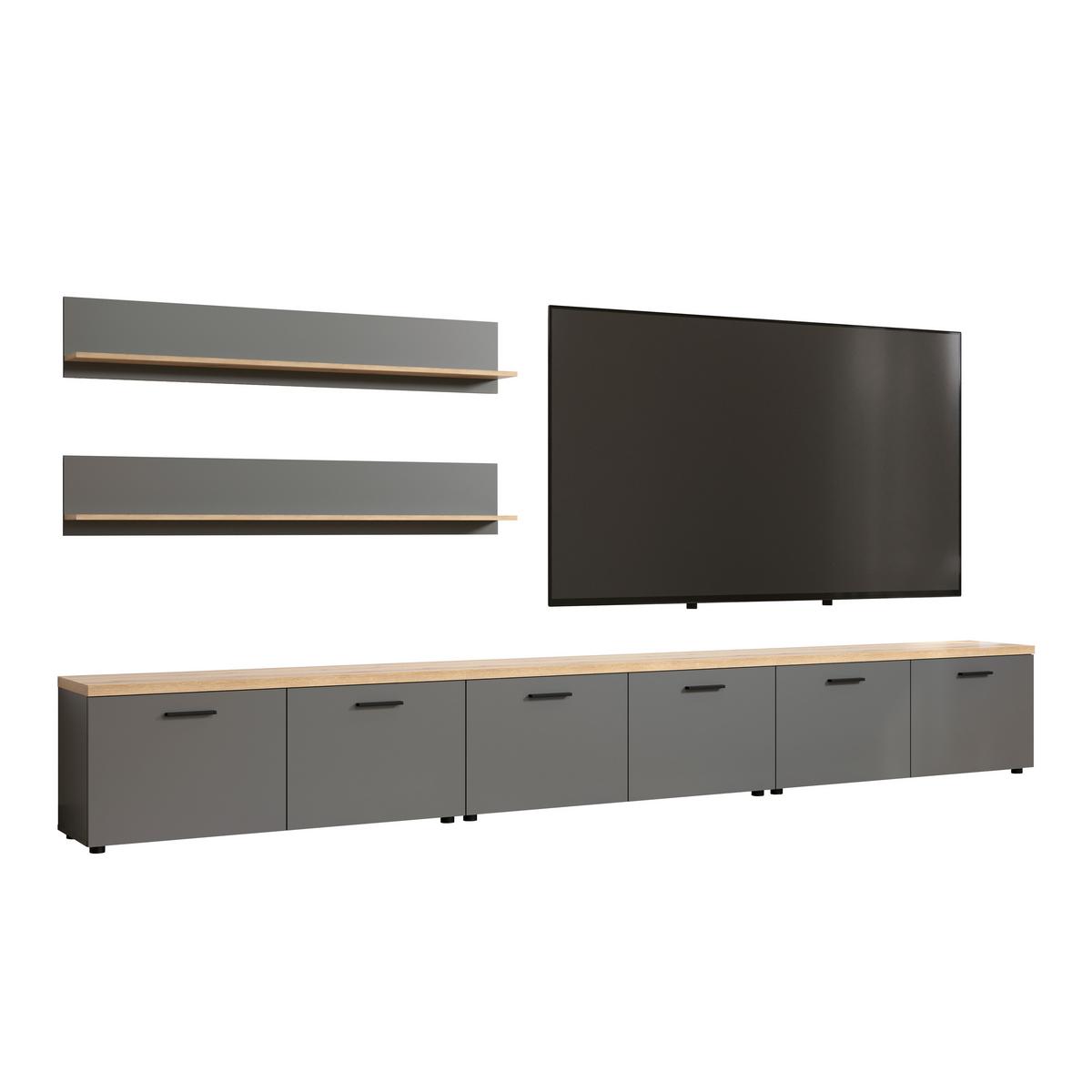WOHNWAND BAGGIO - Eichefarben/Anthrazit, Design, Holzwerkstoff/Kunststoff (360/180/40cm) - MID.YOU