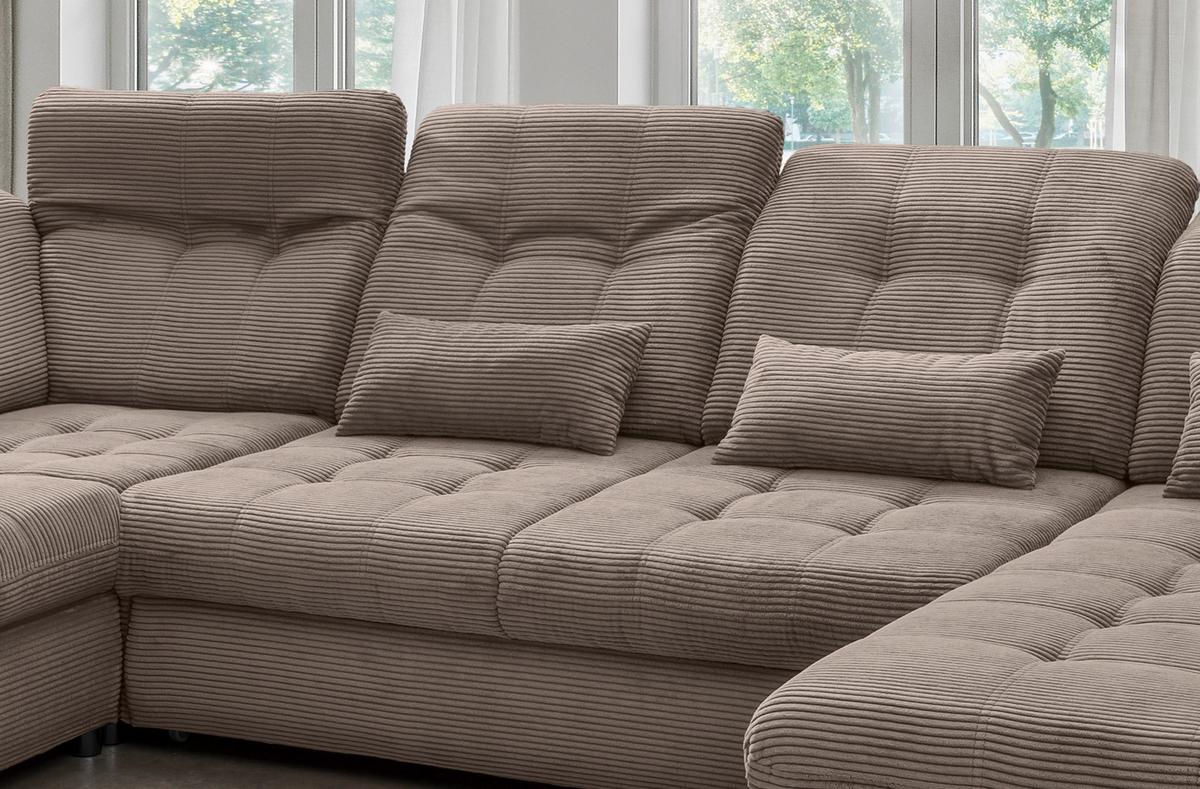 Wohnlandschaft Rigatti Grau- Braun Cord mit Bettkasten - Graubraun/Schwarz, MODERN, Textil/Metall (252/387/184cm) - Livetastic