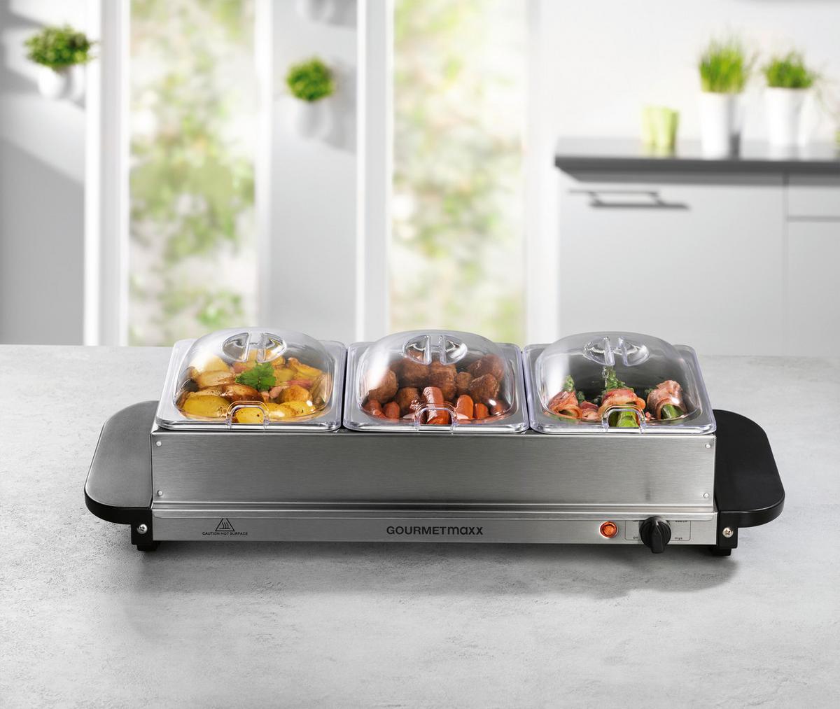 PODGRZEWACZ BUFETOWY 16442 - kolor srebrny/czarny, Basics, tworzywo sztuczne/metal (54,6/14,7/27,8cm) - GOURMETMAXX